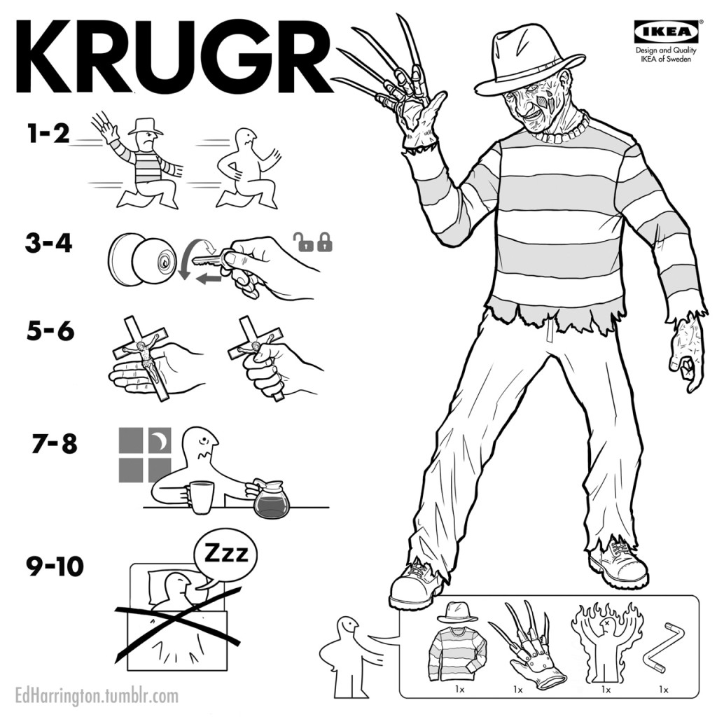 Illustrator and cartoonist Ed Harrington has created a funny collection of IKEA-style assembly instructions that show how to make iconic movie monsters. 